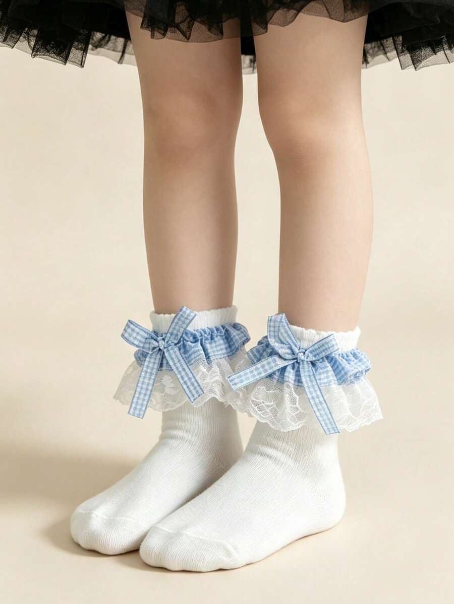 1 Pasang Kaos Kaki Pendek Anak-anak Katun Motif Gradien Bunga Renda, Gaya Putri Elegan, Musim Semi/Panas
