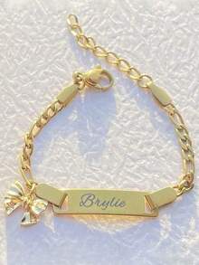 Customized Stainless Steel Laser Engraved Personalized Name Cute Bowknot Bracelet For Girls, Unique Gift Stylish, Fall Fashion, Casual, Cuties, 2000s Fashion Custom Baby Fashion, Tidy, Colorful, Modern, Cute Kawaii Adorable Custom, Unique Treasurefinds, Baby Gifts, Cutebaby, Toddler Fashion Ideal Gifts For Him Family, Friends, Daughter, Son, Her For Children's Day,Multi-Functional,Ornamental,Letter,Stylish,Modern,Colorful,Cute,Adorable,Casual,Custom,Personalised,Unique,Customized,Ideal Gifts For Him,Ideal Gifts For Her - Multicolor - View 3