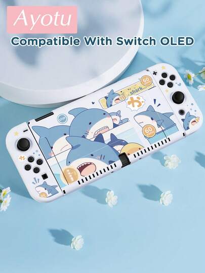 Ayotu Ốp bảo vệ tay cầm Switch hình cá mập xanh dễ thương, phù hợp với Switch 2 (2025)/Switch NS/Switch OLED, có thể lắp đặt trên đế sạc mà không cần tháo ra, vỏ bảo vệ tay cầm chơi game đa năng, phụ kiện chơi game Switch, chống rơi và trầy xước, quà tặng lãng mạn mùa xuân/quà tặng tựu trường/quà tặng ngày Valentine.