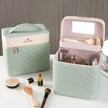 Hộp đựng mỹ phẩm LANLEO bằng da PU chần bông dung tích lớn có gương, hộp đựng mỹ phẩm hai lớp di động, túi đựng đồ vệ sinh cá nhân chống thấm nước khi đi du lịch, hộp đựng đồ chăm sóc da đa chức năng đựng son môi, kem nền, cọ trang điểm, nước hoa, trang sức, hộp đựng đồ trang điểm thanh lịch dành cho phụ nữ, lý tưởng cho gia đình, du lịch, ký túc xá, phòng tắm, quà tặng cho nam giới. - Nhiều màu - Xem 12
