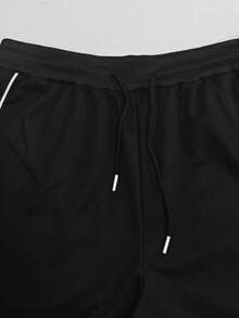 Men's Contrast Side Stripe Sweatpants, Black Loose Straight Casual Joggers, Street Sports Pants - Black - View 4
