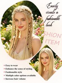 20-Inch Bohemian Style 2pcs Synthetic Braided Hair Extensions With Beads And Decorations, Hair Clip-In For Women, Suitable For Cosplay, Daily Styling, Music Festivals - Multicolor - View 5