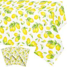 1/3片装柠檬印花长方形桌布，黄色柠檬图案，一次性夏季桌布，适用于春季派对、厨房、餐厅、野餐、露台，尺寸137x274厘米 - 彩色 - 查看 8