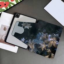 1 pieza Funda para tableta con flor de lirio giratoria 360°, con función de activación/suspensión automática, soporte plegable de tres pliegues, ranura para bolígrafo, compatible con iPad, Galaxy Tab y Pad, tableta, Pad - Multicolor - Ver 5