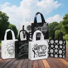 6/12 piezas Bolsas reutilizables de tela no tejida con tema de voleibol, en negro y blanco con estampado de voleibol, adecuadas para jugadores de voleibol, fiestas de equipo, eventos deportivos, regalos de cumpleaños, almacenamiento diario y compras - 9021 - Ver 11