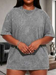 Men's Plus-Size T-Shirt Set, Washed T-Shirt, Y2K Style, Street Style, Suitable For Shopping, Summer Regular Fit, Easter, Christmas, Thanksgiving Day. - Xám - Xem 1