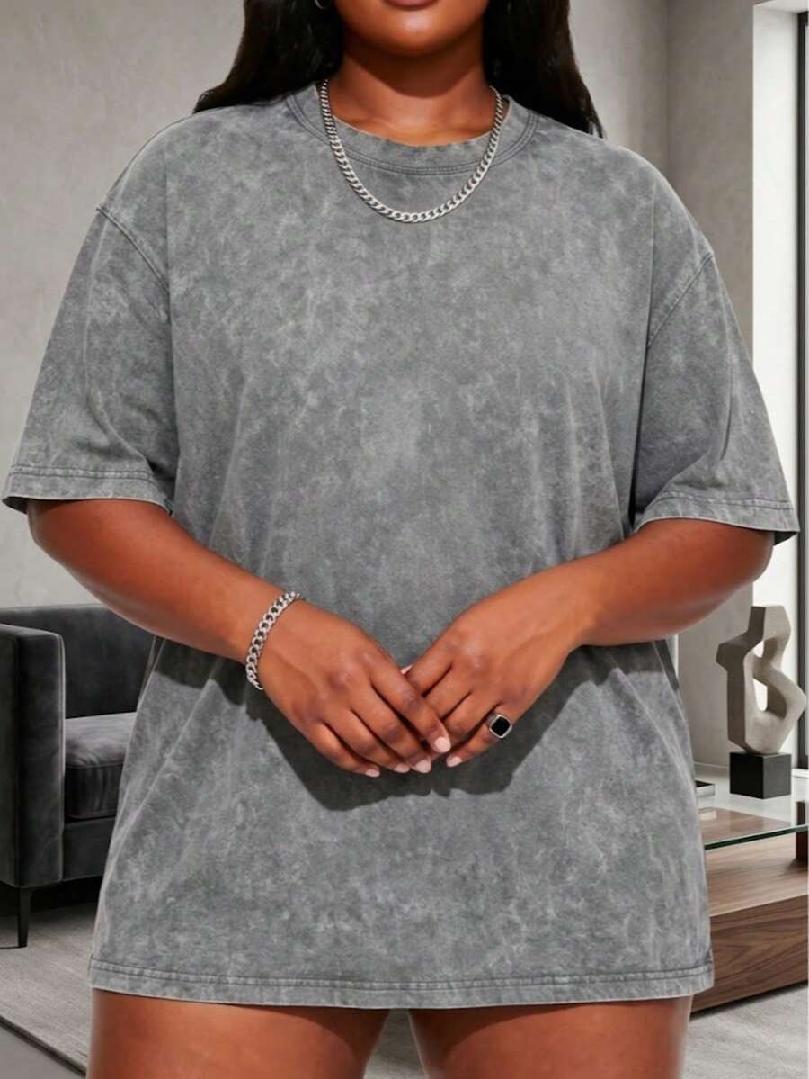 Men's Plus-Size T-Shirt Set, Washed T-Shirt, Y2K Style, Street Style, Suitable For Shopping, Summer Regular Fit, Easter, Christmas, Thanksgiving Day. - Xám - Xem 1