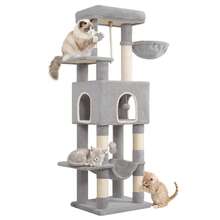 HEXCELEN 162CM Cat Tree For Indoor Cats, Cat Tower With Large Hiding Cave, Scratching Post With Large Platforms, Multi-Level Cats Activity Center, Sisal Rope, Hammock - Light Grey - View 7