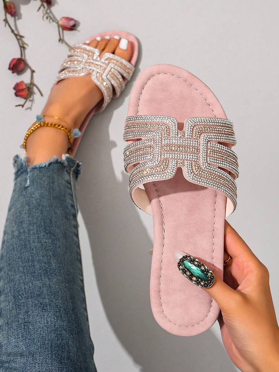 Ximi Ruo Korean Style Casual Flat Slippers For Women, Open Toe, Woven Roman Sandals, Suitable For Spring, Summer, Beach, Vacation, Pair With Dresses, Brown - Pink - View 1