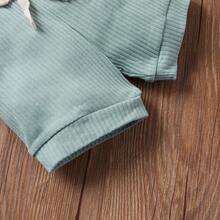 2pcs Newborn Baby Boy Summer Outfit, Soft Comfortable Short Sleeve Ribbed Romper And Shorts Set, Suitable For 0-12 Months, Small Collar - Baby Blue - View 6