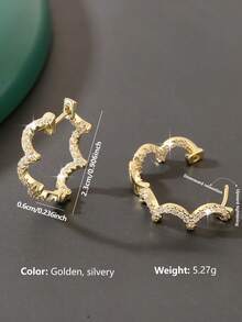 1 Pair Elegant Luxury Copper Zirconia Geometric Wave Hoop Earrings, Fashionable Gift For Women - Round - View 2