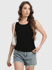 Speed mate Women's Long Casual Round Neck T-Shirt, Loose Side Basic Top, Spring/Summer - Black - View 4