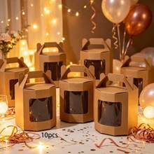 Hộp quà tặng 10 chiếc/gói, hộp giấy đa giác cầm tay có cửa sổ PET trong suốt, màu trắng mờ, thích hợp làm quà tặng tiệc tùng, tốt nghiệp, sinh nhật, đám cưới, Giáng sinh, quà tặng ngày lễ, đựng kẹo, bánh quy, đồ nướng. - Xem 9