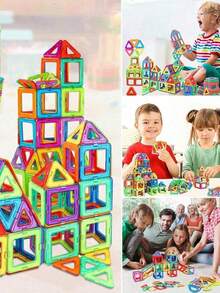 Bloques de construcción magnéticos grandes - Juguetes STEM, incluye imanes DIY, imanes educativos, colores aleatorios, regalo de cumpleaños - Multicolor - Ver 3