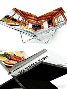 1pc X-Shaped Transparent Bookshelf, Transparent/Black X-Shaped Bookshelf, Desktop Display Stand, Magazine & Book Tray, Creative Desktop Decor, Textbook & Album X-Shaped Display Stand, Open Bookshelf, Suitable For Displaying And Reading Cookbooks, Art Books, Bible, Magazines, Etc. - Suitable For Home And Office - Multicolor 1PC - View 2