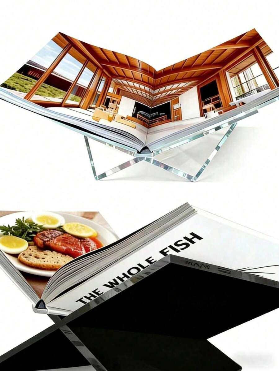 1pc X-Shaped Transparent Bookshelf, Transparent/Black X-Shaped Bookshelf, Desktop Display Stand, Magazine & Book Tray, Creative Desktop Decor, Textbook & Album X-Shaped Display Stand, Open Bookshelf, Suitable For Displaying And Reading Cookbooks, Art Books, Bible, Magazines, Etc. - Suitable For Home And Office
