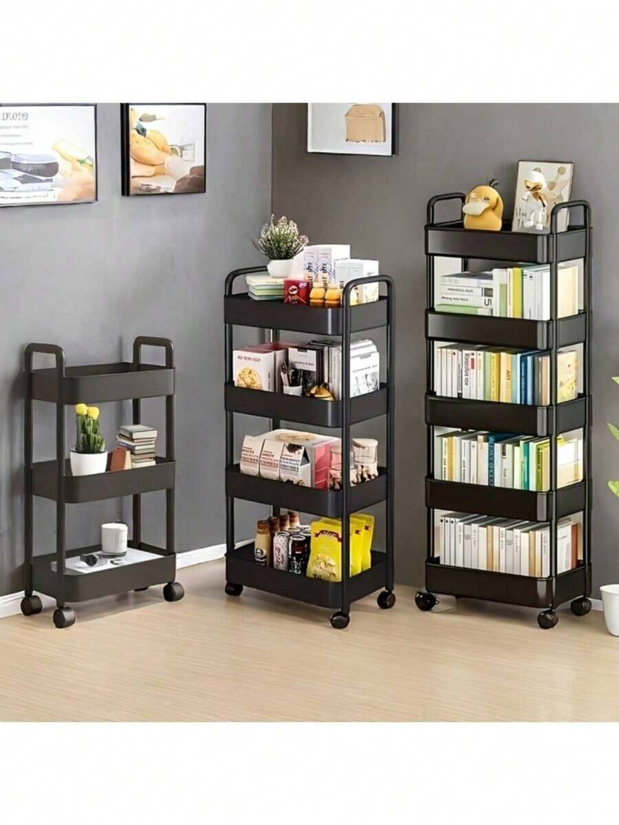 Kitchen Trolley, Storage Truck, Mobile Basket, Black Wheeled Rack