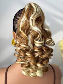 12 Inch Brown & Gold Wavy Synthetic Fiber Ponytail Hair Extension, Suitable For Women's Party And Daily Use - Gold - View 8