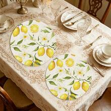 A Circular Placemat With Fresh Lemon, Lemon Slices, Green Leaves, And Flowers As Patterns, Suitable For Use In Spring, Summer, Autumn, And Winter. It Adopts A Multi-Color Pattern Design And Is Woven From 100% Polyester Fiber. The Size Is 15 * 15 Inches And Can Be Machine Washed With Polyester Placemats. - Multicolor - View 5