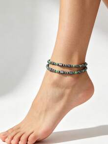 2pcs/Set Gelang Kaki Batu Hematit Magnetik Pria, Set Gelang Kaki Manik-Manik Warna-warni, Gelang Kaki Gaya Bohemian yang Dapat Diatur, Cocok untuk Pantai, Pemakaian Sehari-hari, Yoga, Penyembuhan Energi, dan Aksesori Fesyen Sehari-hari - MultiWarna - View 4