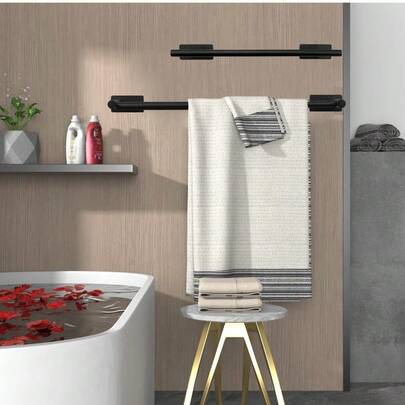 1 thanh treo khăn tắm, giá treo khăn gắn tường không cần khoan, móc treo quần áo, giá đựng khăn, lắp đặt bằng keo dán chắc chắn, giá để đồ trong phòng tắm.