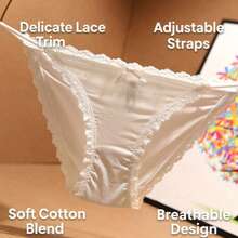 Silk Seamless Sexy Thin-String Panties For Women, European Style, Pure Cotton, Low Waist, Lace Edge, Cute, Plus Size For Girls - trắng - Xem 6