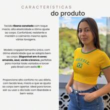 Women's Cropped Blouse Brazil Print Ribbed World Cup Premium T-Shirt - Yellow - View 2