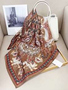 1pc 70*70cm Square Silk Scarf, Women's Satin Printed Headscarf, Neckerchief, Headband, Fashion Ladies Shawl, Scarf - Multicolor - View 3