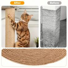 Cuerda de cáñamo natural de 50m, cuerda de cáñamo resistente de 6mm de grosor, adecuada para postes de arañazos para gatos, manualidades DIY, arreglos florales y envoltura de regalos de Navidad - Fibra resistente, adecuada para reemplazo de árboles y protección de muebles, dueños de mascotas - 6*50 cm - Ver 8