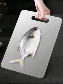 1 pieza Tabla de cortar redonda de acero inoxidable de alta calidad, doble cara - Tabla de cortar de acero inoxidable engrosada, anti-moho, fácil de limpiar, adecuada para cocina, comedor, carnes, frutas y verduras, multifuncional y práctica, diseño minimalista - Plateado - Ver 14