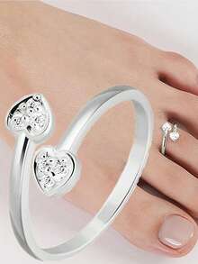 1pc S925 Sterling Silver Delicate Romantic Heart Shaped Toe Ring, Sweet & Cute Versatile Casual Luxury Heart Open Toe Ring, Asymmetrical Design Fashionable Niche - Love - View 7