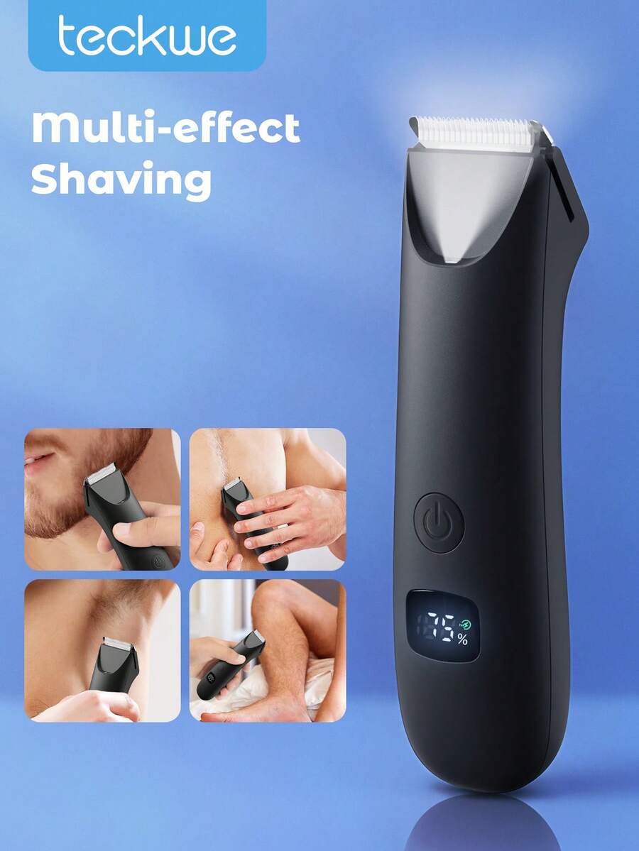 Teckwe Groin & Body Hair Trimmer For Men, Electric Ball Pubic Trimmer Shaver With 4 Guard, Replaceable Ceramic Blade Heads, Waterproof Wet/Dry Shaver Halloween Gift - Black - View 1