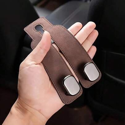 2pcs Car Seat Back Hanger Hooks (With 2 Hooks), Hidden Hook Design - Made Of PU Leather, Universal Fit For All Vehicles, Can Hang Handbags And Backpacks On Headrest