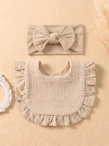 8pcs Newborn 3D Bow Headbands + Pleated Texture Baby Bibs, Minimalist Style Milk Series Multi-Color Baby Fontanel Protection & Anti-Dirty Set, Suitable For Daily Use In All Seasons - Multicolor - View 8