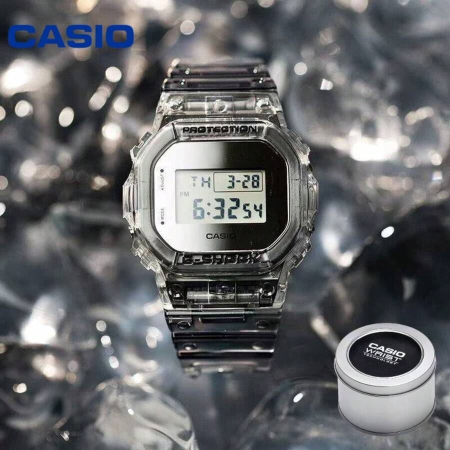 Casio DW-5600SK-1 Transparent Ice Gray Square Watch, 200M Water Resistant Shockproof Multi-Function Digital Wristwatch - one-size - View 1