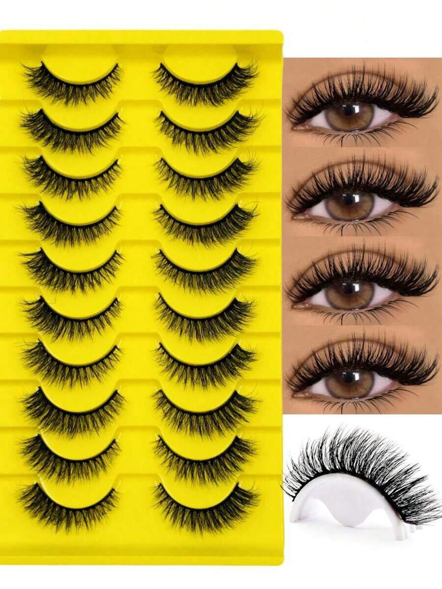 10 pares de cílios com efeito olho de gato, aparência volumosa, cor preta suave, cílios postiços inteligentes de vison sintético espesso e natural. - Multicolorido - Ver 1