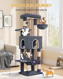 HEXCELEN 162CM Cat Tree For Indoor Cats, Cat Tower With Large Hiding Cave, Scratching Post With Large Platforms, Multi-Level Cats Activity Center, Sisal Rope, Hammock - Dark Grey - View 2