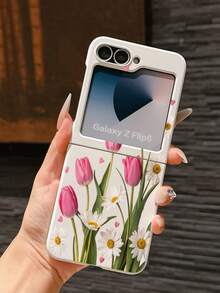 1个时尚简约亲肤PC材质可爱简约郁金香花元素折叠手机壳，可保护手机并防止跌落，适用于：三星Galaxy Zflip 3/Zflip 4/Zflip 5/Zflip 6/Zflip 7/ Find N3 Flip/ Razr 50 Ultra/ Razr 60 Ultra/ Razr 60/ Razr 50/小米MIX Flip/Galaxy Z Flip7 FE - 白色 - 查看 6