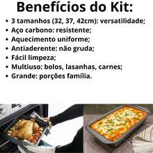 Set Of 3 Large Rectangular Non-Stick Baking Pans (32, 37, And 42cm) - Carbon Steel - For Cakes, Lasagna, And Baking. - Juego de 3 moldes para hornear: 32, 37 y 42 cm. - Ver 2