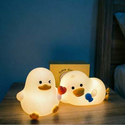 Cute Duckling LED Night Light, Rechargeable Silicone Touch Lamp, Creative Soft Nightlight