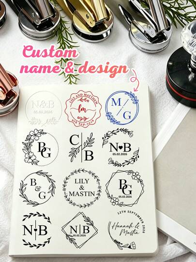 Customized Floral Letter Embossed Stamp, Personalized Name Stamp, Elegant Romantic Style Suitable For Wedding Invitations, Envelopes, Thank You Cards, Newlyweds Anniversary Gifts, Customizable Icon & Text Stamp For Special Occasions, 2 Stamp Types