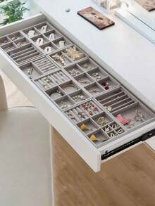 1pc/4pcs/6pcs Drawer Style Jewelry Organizer Box, Velvet Jewelry Display Tray, Elegant Jewelry Stand, Portable Ring Earring Necklace Storage Tray - Shape - View 1