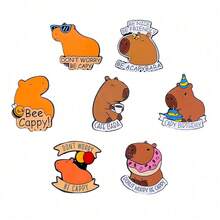 1/7 Piezas Conjunto de broches de dibujos animados Lindo pin con forma de letra de capibara Insignia de metal Accesorios de joyería para mochila y ropa Regalos - Talla única - Ver 18