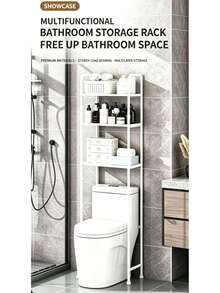 Over-The-Toilet Storage Shelf, Three-Tier Bathroom Storage Rack, Freestanding Bathroom Storage Shelf, Space-Saving, Easy To Assemble, Suitable For Rooms, Black, White - màu đen - Xem 2