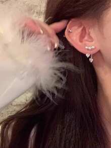 1对，心形珍珠流苏耳环，女士轻奢风格，小众设计，高端品味，气质耳环 - 耳環 - 查看 5