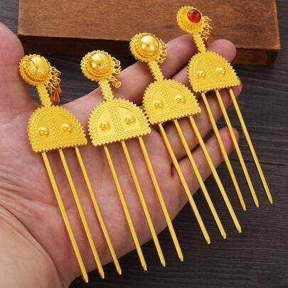 1 pieza Clip de pelo con flor hueca de color dorado de lujo de Dubai, accesorio de pelo elegante para mujer, regalo de joyería para niña africana/árabe para uso diario/cumpleaños/fiesta/boda