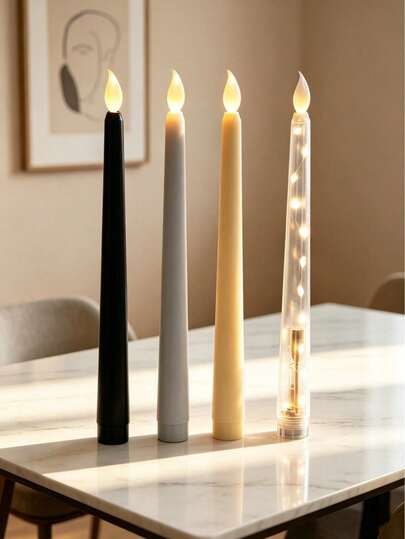 1支逼真复古蜡烛，新款酒店浪漫烛光晚餐装饰灯，LED锥形长杆塑料蜡烛道具灯，适用于多种场合