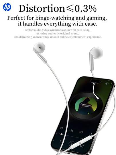  HP有线入耳式监听耳机，带麦克风，HiFi深沉低音，TPE线材，3.5mm和Type-C接口，适用于音乐家、歌手、舞台、录音室（白色）