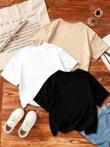Bộ 3 áo thun ngắn tay cổ tròn in hình ngộ nghĩnh dành cho bé trai, thích hợp mặc mùa hè. - Màu be - Xem 2