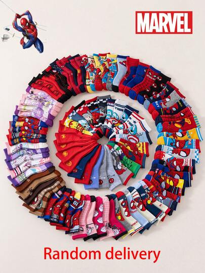  1/5/10/15/20 Pairs Random Marvel Socks, Superhero Spider-Man Socks For Boys, Cartoon Crew Socks For Kids, Suitable For Spring/Summer, Random Styles